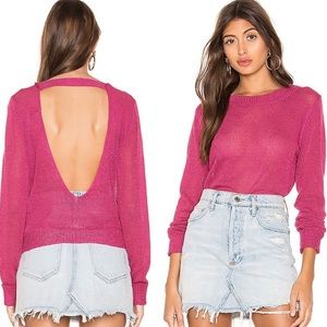 REVOLVE SUPERDOWN SPENCER OPEN BACK KNIT SWEATER IN “PINK”, SMALL